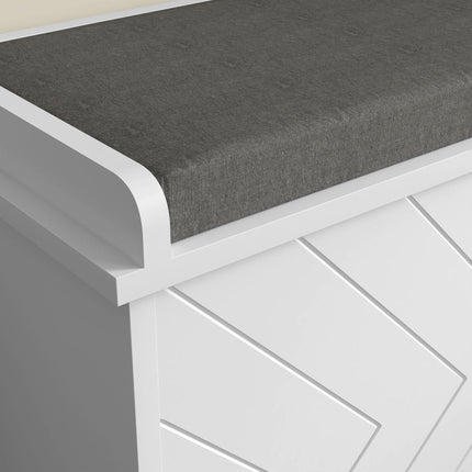 10-Shoe Storage Bench with Padded Seat - White/Grey