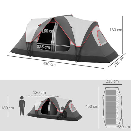 Waterproof Camping Tent for 6-8 People with Rainfly Spacious Design - Grey