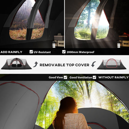 Waterproof Camping Tent for 6-8 People with Rainfly Spacious Design - Grey