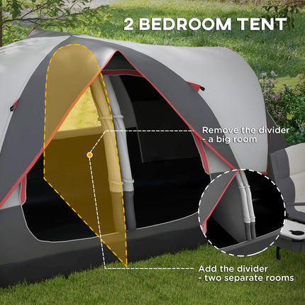 Waterproof Camping Tent for 6-8 People with Rainfly Spacious Design - Grey