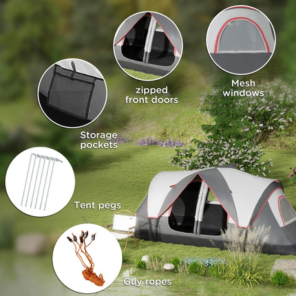 Waterproof Camping Tent for 6-8 People with Rainfly Spacious Design - Grey