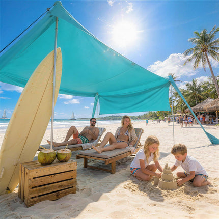 UV Resistant Beach Tent with Detachable Sidewall for Sun Protection - Sky Blue