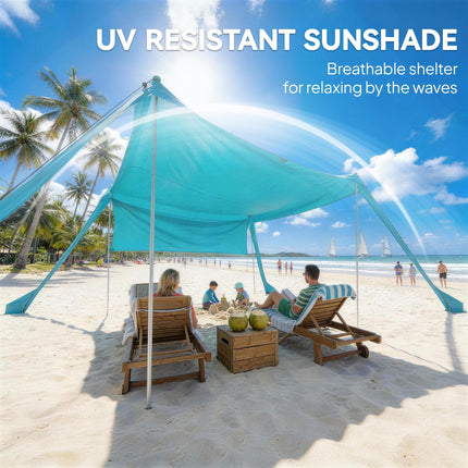 UV Resistant Beach Tent with Detachable Sidewall for Sun Protection - Sky Blue