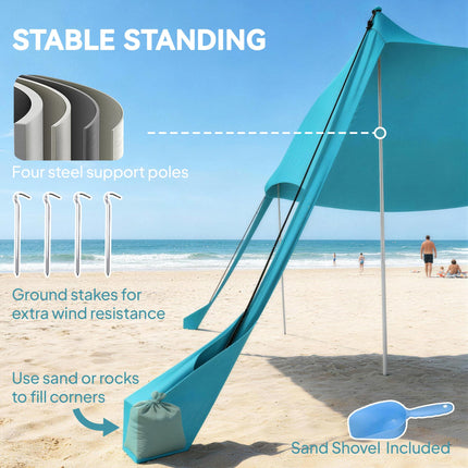 UV Resistant Beach Tent with Detachable Sidewall for Sun Protection - Sky Blue