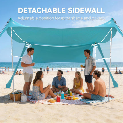 UV Resistant Beach Tent with Detachable Sidewall for Sun Protection - Sky Blue