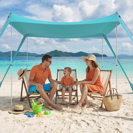 UV Resistant Beach Tent with Detachable Sidewall for Sun Protection - Sky Blue