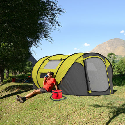 4-5 Person Pop-Up Waterproof Camping Tent with Mesh Windows - Yellow