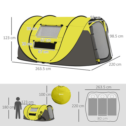 4-5 Person Pop-Up Waterproof Camping Tent with Mesh Windows - Yellow