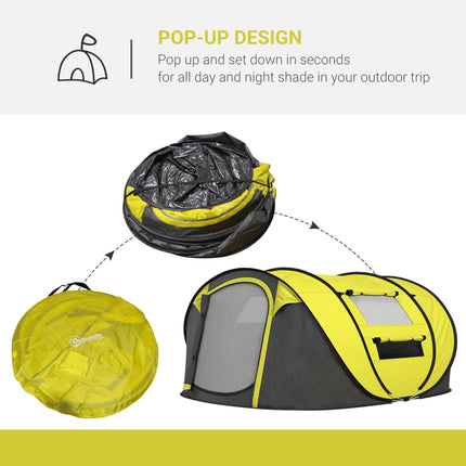 4-5 Person Pop-Up Waterproof Camping Tent with Mesh Windows - Yellow