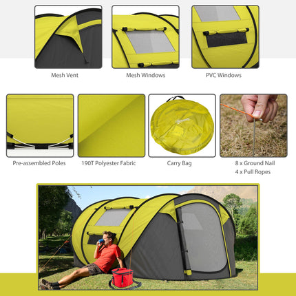 4-5 Person Pop-Up Waterproof Camping Tent with Mesh Windows - Yellow