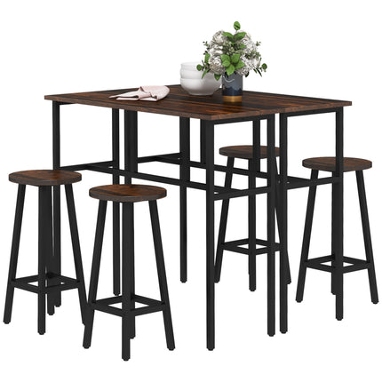 6-Piece Counter Height Bar Table Set with 2 Tables & 4 Stools - Rustic Brown