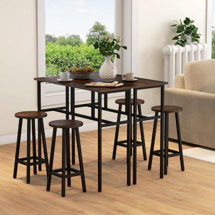 6-Piece Counter Height Bar Table Set with 2 Tables & 4 Stools - Rustic Brown