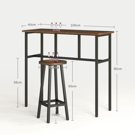 6-Piece Counter Height Bar Table Set with 2 Tables & 4 Stools - Rustic Brown