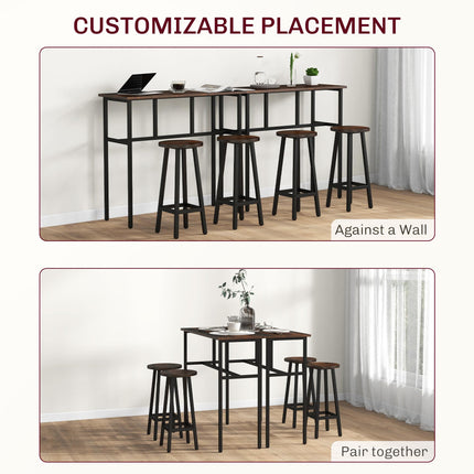 6-Piece Counter Height Bar Table Set with 2 Tables & 4 Stools - Rustic Brown