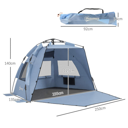 Quick Pop Up Beach Tent for 2-3 People with UPF15 Protection - Light Blue