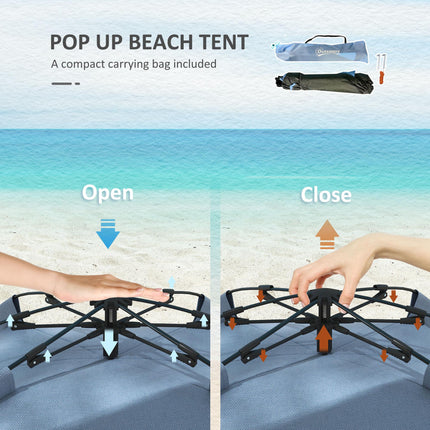 Quick Pop Up Beach Tent for 2-3 People with UPF15 Protection - Light Blue