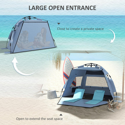 Quick Pop Up Beach Tent for 2-3 People with UPF15 Protection - Light Blue