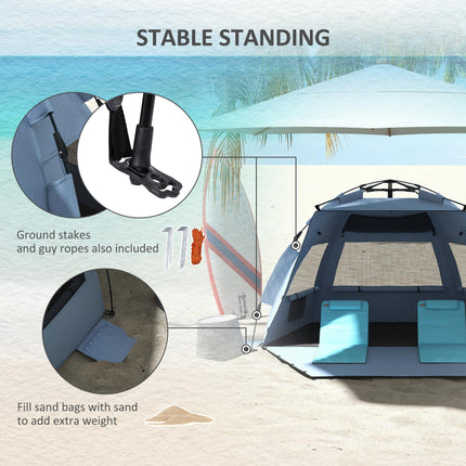 Quick Pop Up Beach Tent for 2-3 People with UPF15 Protection - Light Blue
