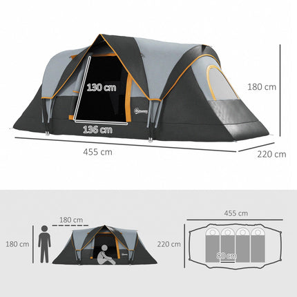 5-6 Person Dome Camping Tent with UV Protection and Water Resistant Fabric - Multicolour
