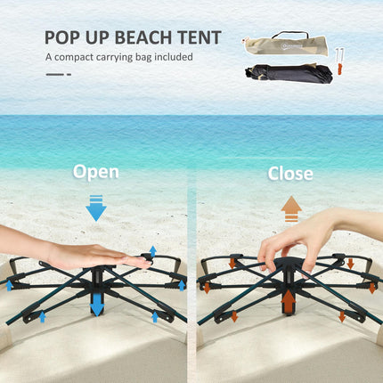 Three-Man UPF15 Plus Beach Tent with Extended Floor for Sun Protection - Khaki