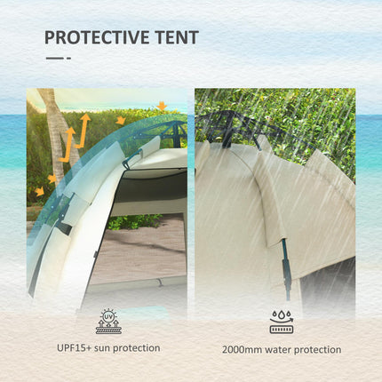 Three-Man UPF15 Plus Beach Tent with Extended Floor for Sun Protection - Khaki