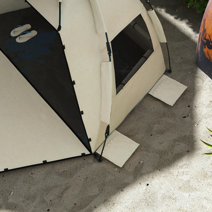 Three-Man UPF15 Plus Beach Tent with Extended Floor for Sun Protection - Khaki