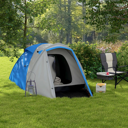 2-3 Man Waterproof Two-Room Camping Tent - Blue