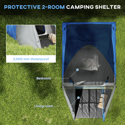 2-3 Man Waterproof Two-Room Camping Tent - Blue