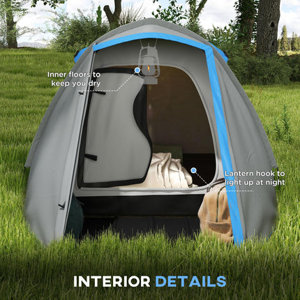 2-3 Man Waterproof Two-Room Camping Tent - Blue