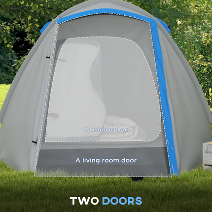 2-3 Man Waterproof Two-Room Camping Tent - Blue