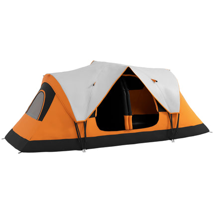 Six-Man Camping Tent with Two Rooms and Rainfly – Orange