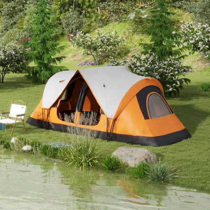 Six-Man Camping Tent with Two Rooms and Rainfly – Orange