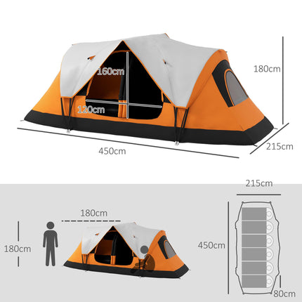 Six-Man Camping Tent with Two Rooms and Rainfly – Orange