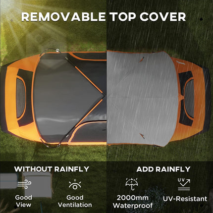 Six-Man Camping Tent with Two Rooms and Rainfly – Orange