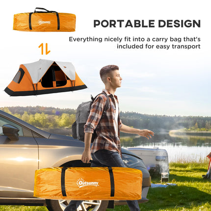 Six-Man Camping Tent with Two Rooms and Rainfly – Orange