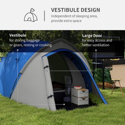 Waterproof 2 Person Dome Camping Tent with Large Windows - Blue Grey