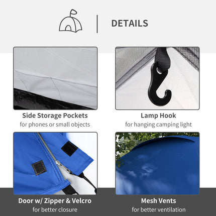 Waterproof 2 Person Dome Camping Tent with Large Windows - Blue Grey
