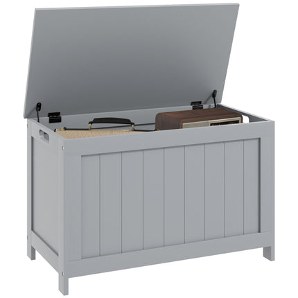 Modern Wooden Storage Chest with 2 Safety Hinges and Cut-out Handles, 76x40x48 cm - Grey