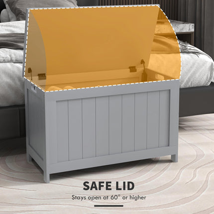 Modern Wooden Storage Chest with 2 Safety Hinges and Cut-out Handles, 76x40x48 cm - Grey