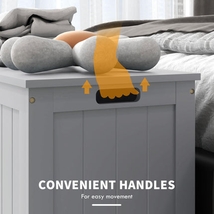 Modern Wooden Storage Chest with 2 Safety Hinges and Cut-out Handles, 76x40x48 cm - Grey