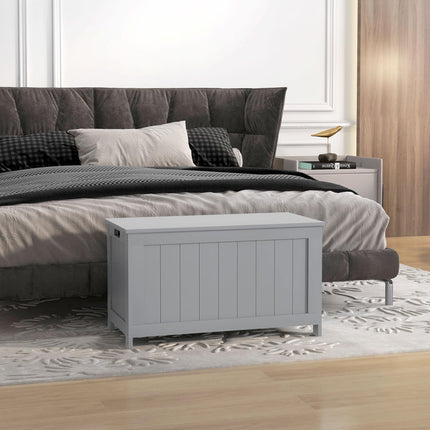 Modern Wooden Storage Chest with 2 Safety Hinges and Cut-out Handles, 76x40x48 cm - Grey