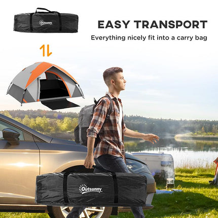 Lightweight Two Man Dome Tent with Rain Protection - Orange/Grey