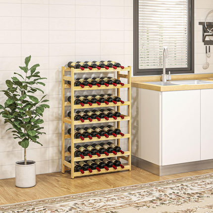 42-Bottle Wooden Wine Rack with Slim Design - Natural Finish