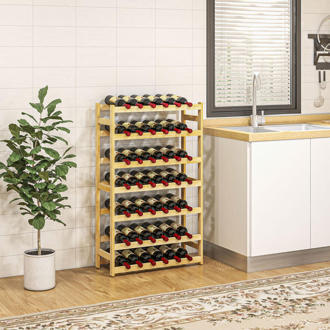 42-Bottle Wooden Wine Rack with Slim Design - Natural Finish