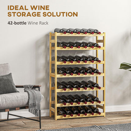 42-Bottle Wooden Wine Rack with Slim Design - Natural Finish