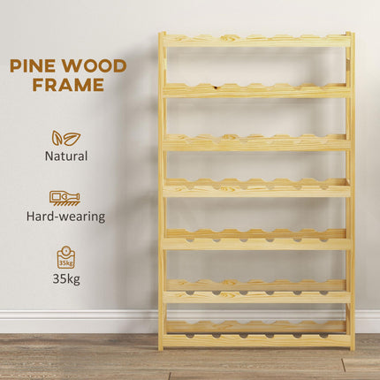 42-Bottle Wooden Wine Rack with Slim Design - Natural Finish