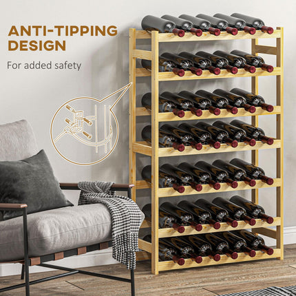 42-Bottle Wooden Wine Rack with Slim Design - Natural Finish