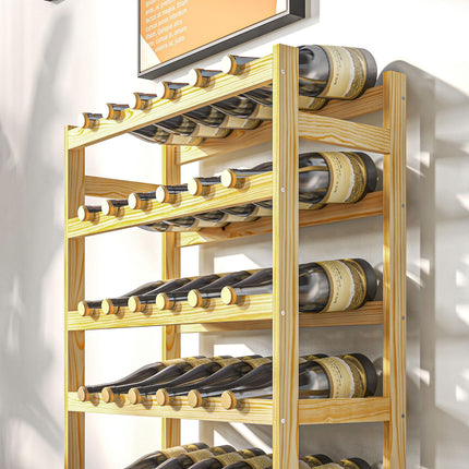 42-Bottle Wooden Wine Rack with Slim Design - Natural Finish