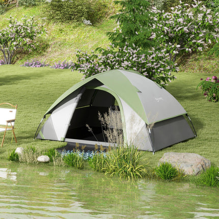 Two Man Lightweight Dome Tent with Rain Protection - Green/Grey