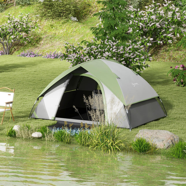 Two Man Lightweight Dome Tent with Rain Protection - Green/Grey